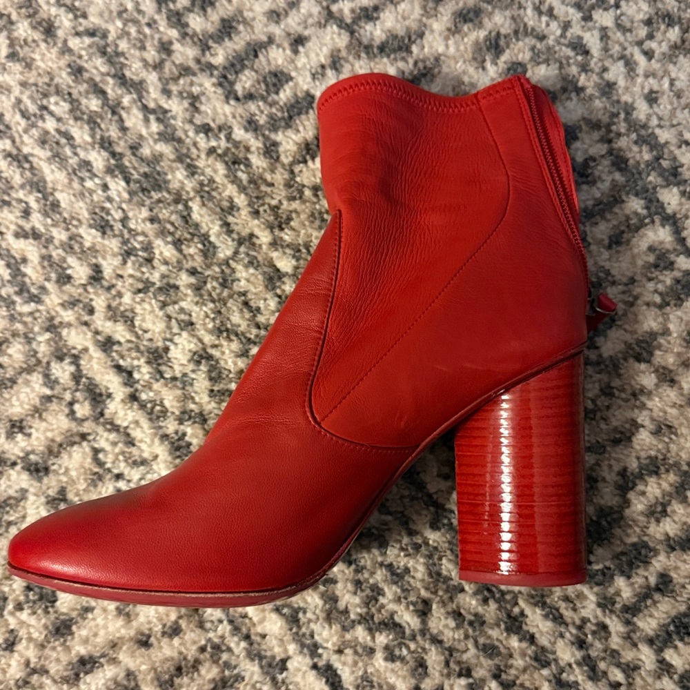 Red Leather Ankle Boots